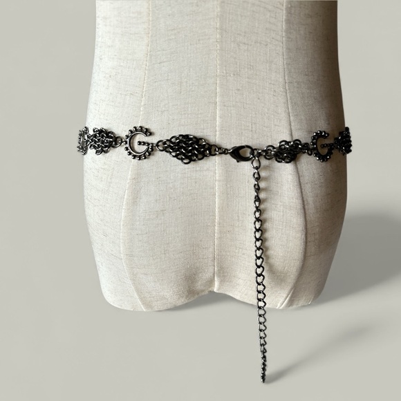Vintage Silver Black Chain Link Belt “G” Monogram Adjustable Size L 37.5” NWOT main image 5